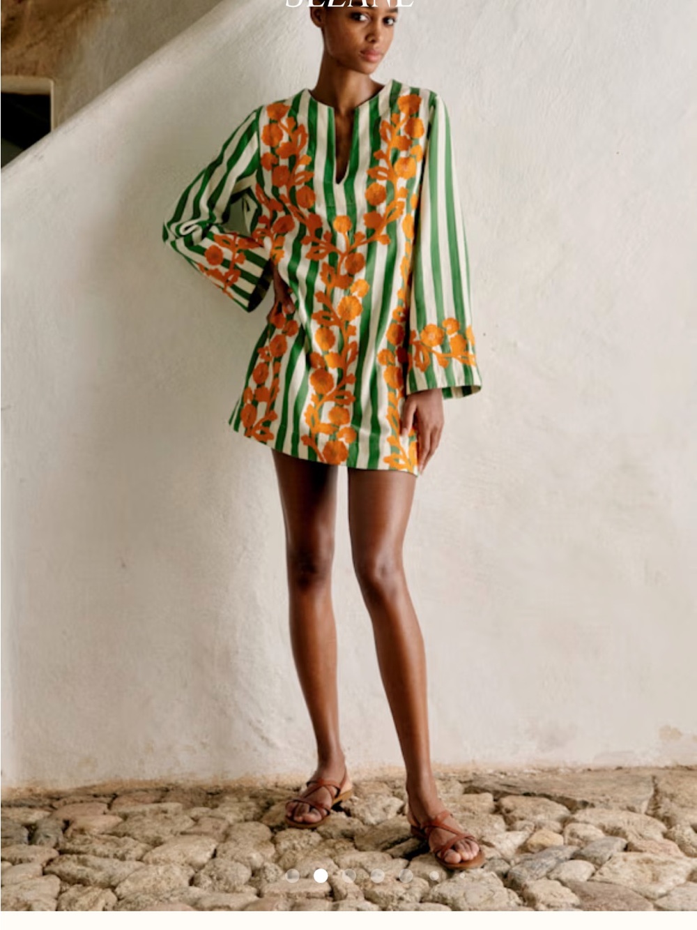 Sézane Green & Orange Striped Floral Tunic